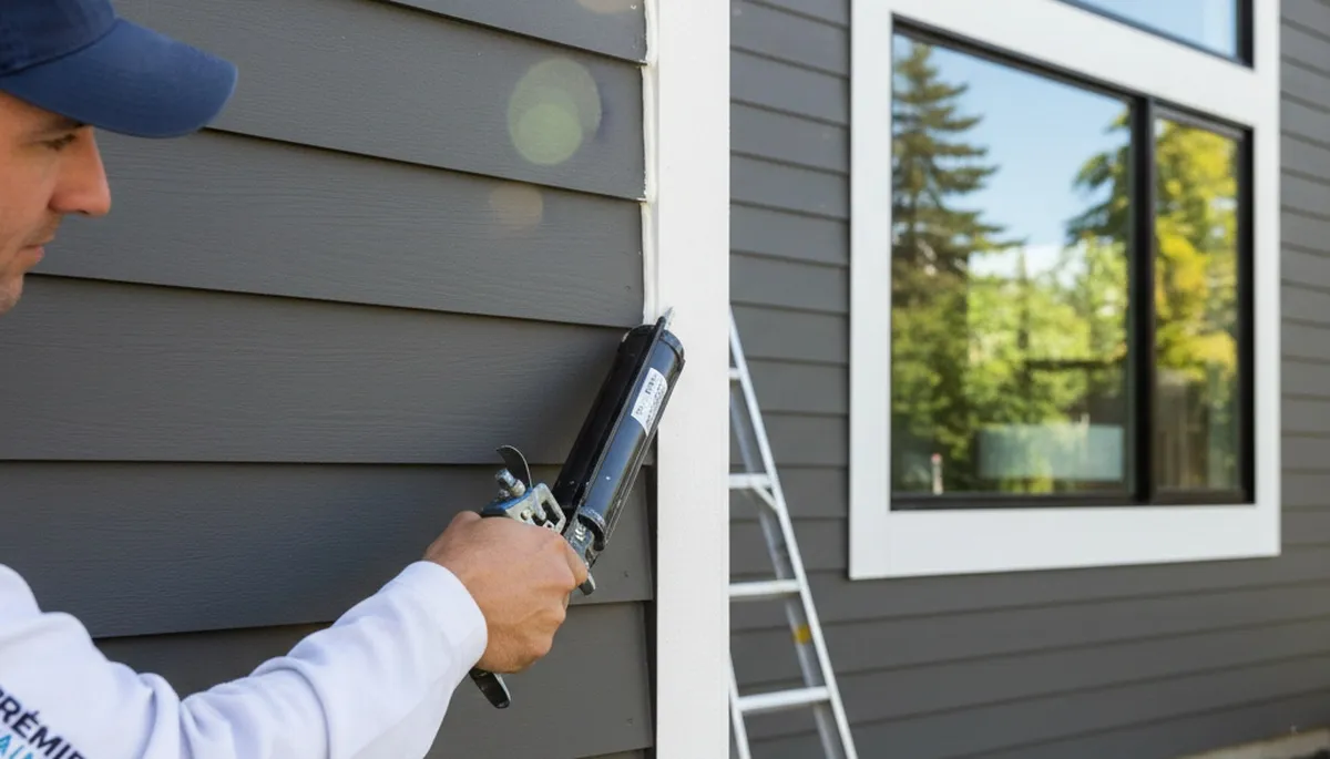 Professional caulking and sealing on home exterior in Salt Lake City UT for weather protection