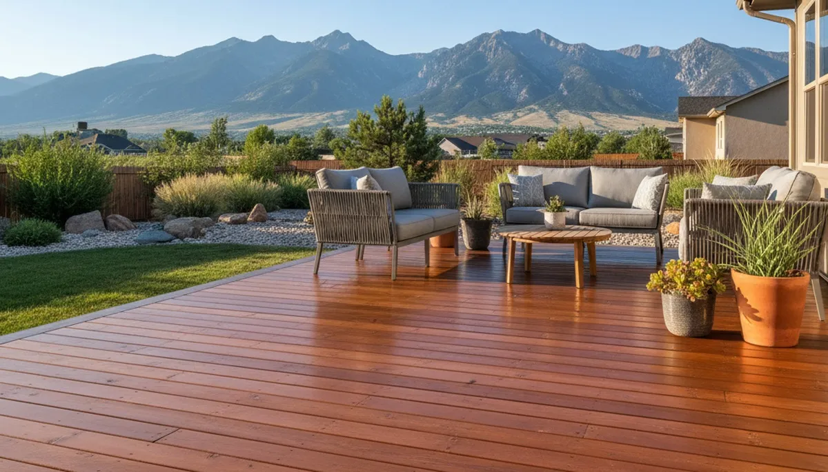 Finished deck staining in Salt Lake City, UT showcasing rich wood tones and professional weather protection