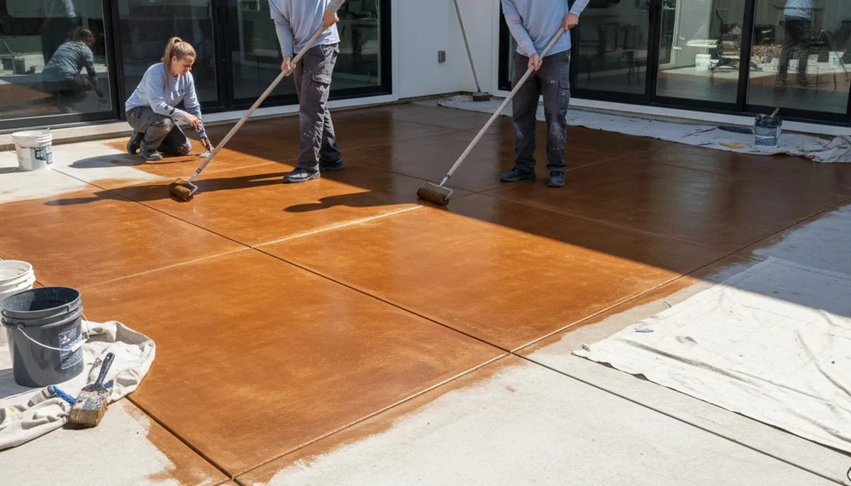 Concrete staining service in Salt Lake City UT for durable garage and patio floor finishes