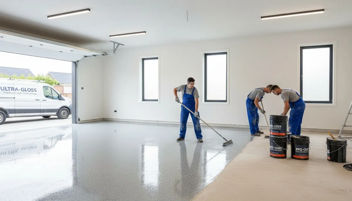 Epoxy floor coating in Salt Lake City UT garage with durable, glossy finish by local painting pros