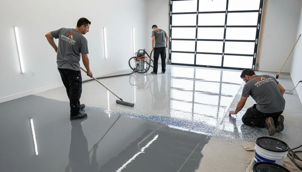 Epoxy garage floor coating installation in Salt Lake City UT by professional house painters