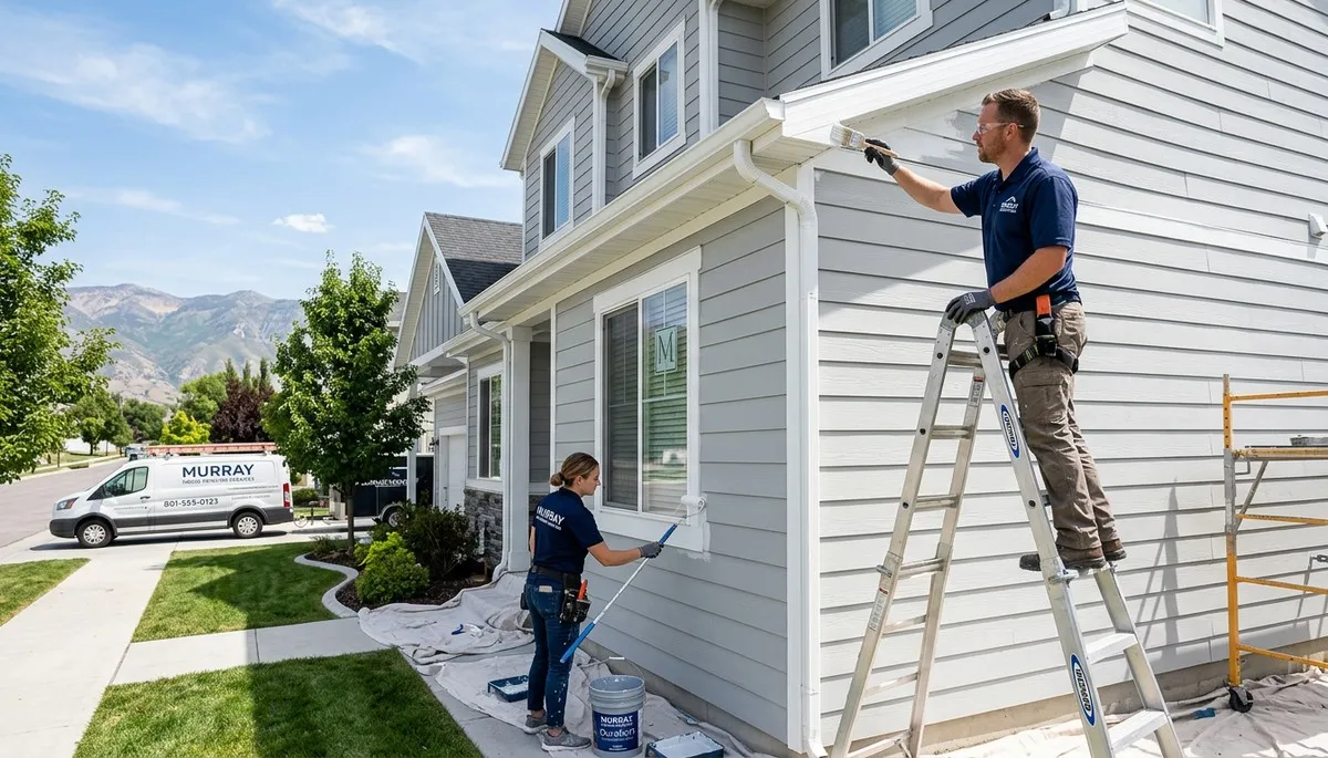 Professional house painters working on exterior home in Salt Lake City UT