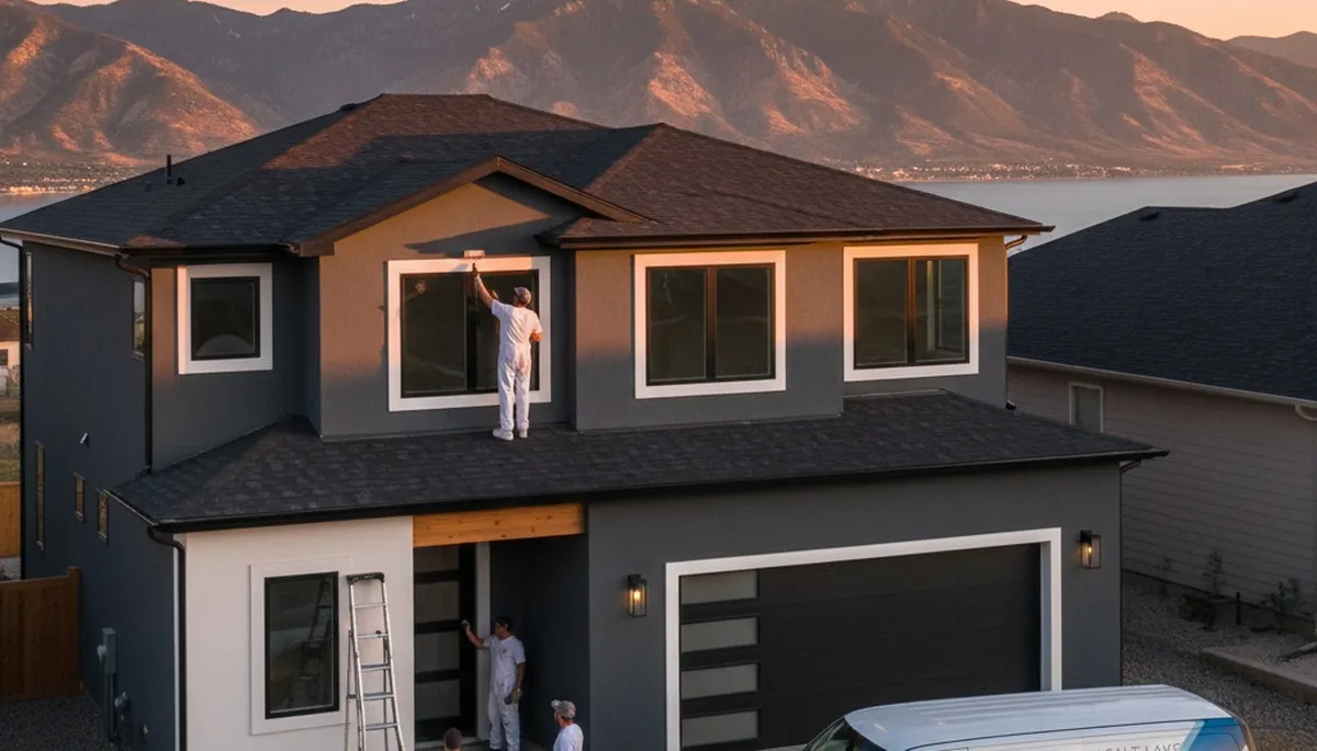 Professional house painters working on exterior home in Salt Lake City, UT