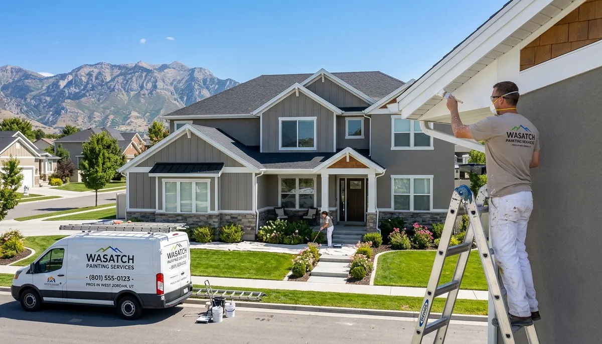 Professional house painters working on exterior home in Salt Lake City, UT
