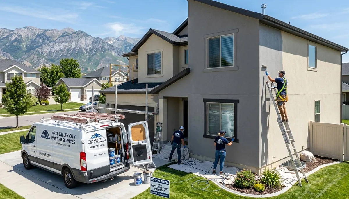Professional house painters working on exterior home in Salt Lake City UT