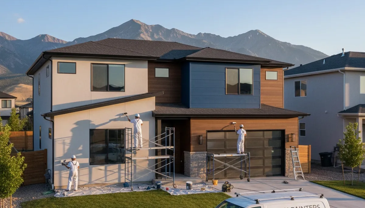 Professional house painters working on a residential exterior in Salt Lake City, Utah