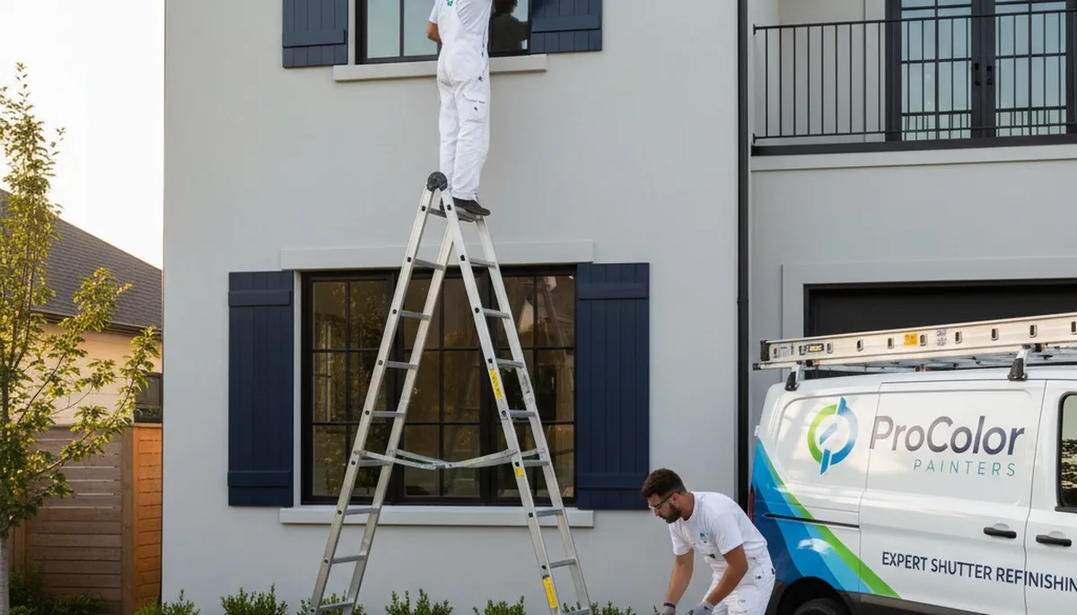 Professional painters refinishing home shutters in Salt Lake City, UT for durable, weather-resistant results