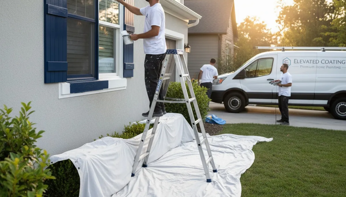 Professional painters refinishing home shutters in Salt Lake City, UT for durable, weather-resistant finish