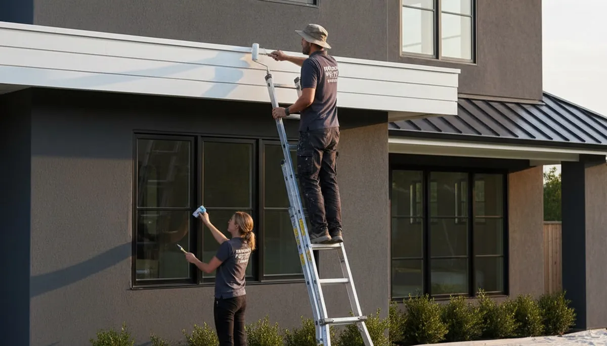 Professional trim and fascia painting on Salt Lake City home exterior by expert house painters